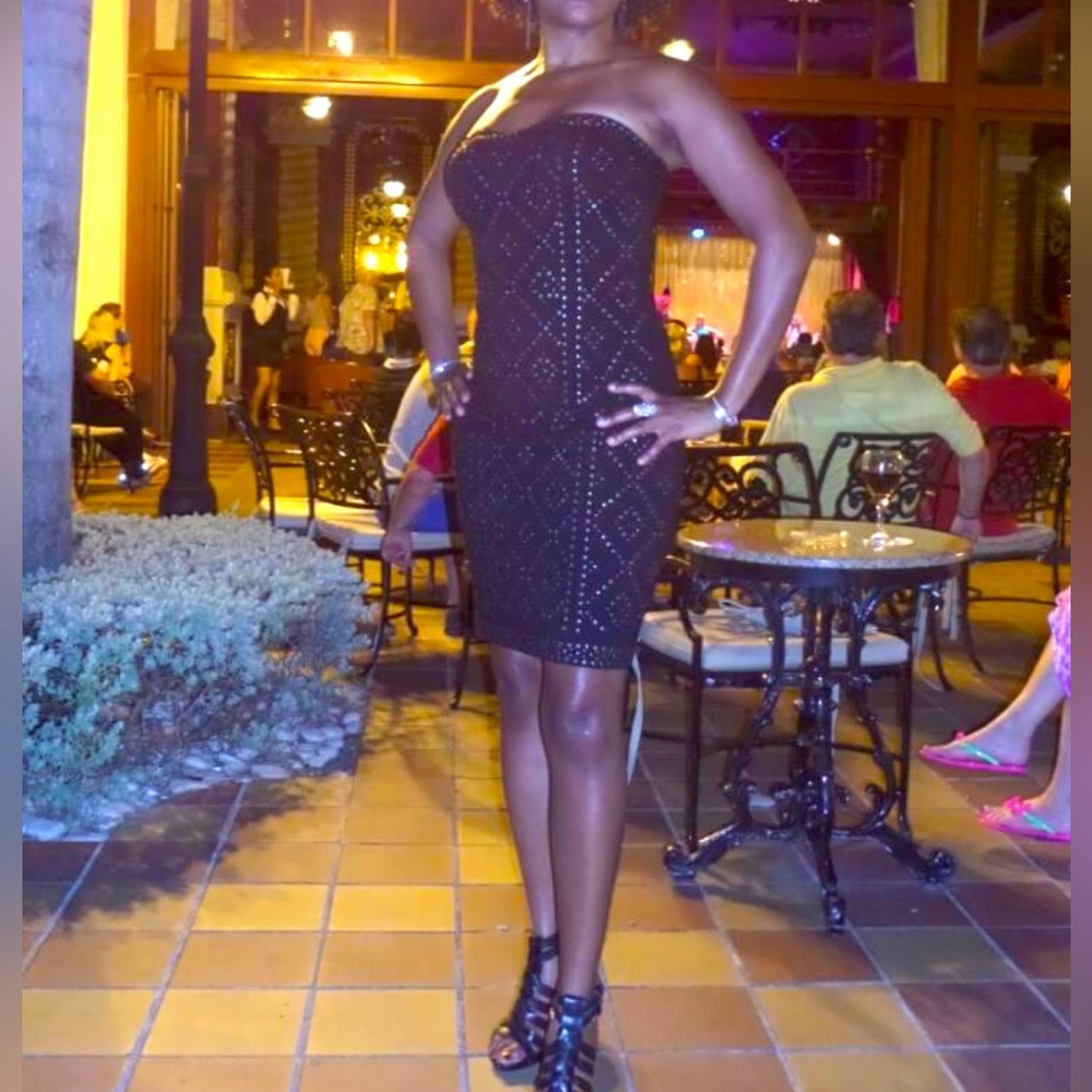 Caché 2 piece beaded matte finish skirt and crop TOP sz8 SKIRT sz 10 spandex 4%